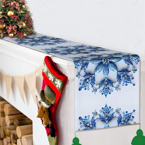 Chemin de table imprimé bleu flocon de neige lavable protégeant votre table basse - 7