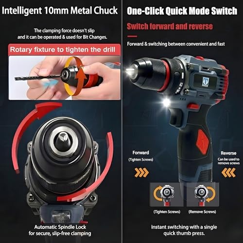 Image of THOR 18V Brushless Cordless Drill Heavy Duty | 2x 18V Batteries, 60Nm Torque, 10mm Chuck | 2-Speed (0-350 /1150 RPM), Torque Adjustment, LED | Professional Power Tool for Home /Workshop