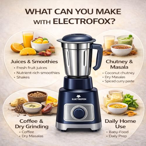 Image of Electrofox AeroMix With Grind X Technology 750 W Juicer Mixer Grinder (Aero Mix | 4 Jars | Blue, Grey) 4 Year Warranty