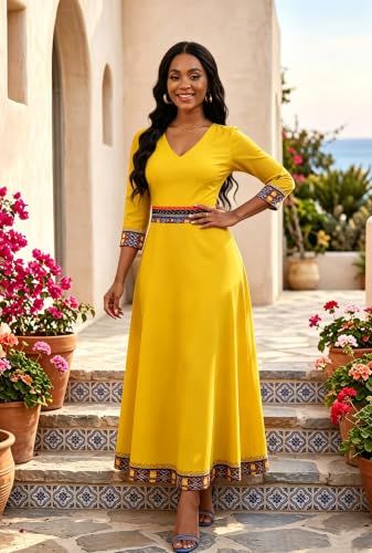 Image of VisiChenup African Print Dress for Women Casual Midi Dress
