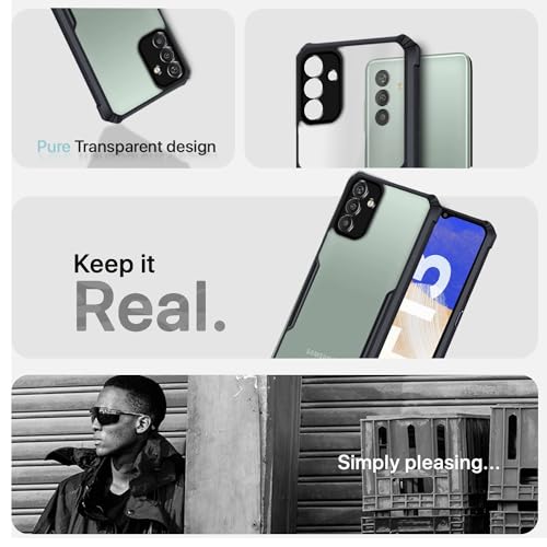 Image of Outlouders Back Cover for Samsung Galaxy F13 5G | Ultra Hybrid Transparent | Full Camera Protection | Raised Edge | Crystal Clear Bumper Case (Black)