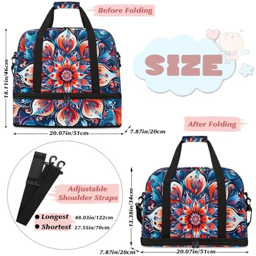Large Weekender Overnight Bags Ethnic Colorful Mandala Travel Duffel Bag for Women Men Gym Bag With Shoe Compartment Foldie Travel Tote Bag Carry On Personal Item Bag for Travel Gym Sports2