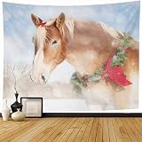 NA Tapisserie Tenture Murale Rêve Bleu Neige Doux Noël Belge Brouillon Faune Cheval Vacances Rouge Drôle Fantaisie Hiver Décor À La Maison Tapisseries Décoratif Chambre Salon Dortoir