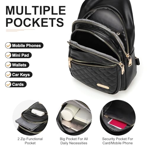 Sling Bags for Women Man - Small Crossbody Backpack - PU Leather Women's Chest Bag Casual Packs for Travel - Black3