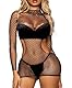 XIUSEMY Damen Dessous Fishnet Kleid Mesh Bodysuit Durchsichtig Beachwear(Schwarz M)