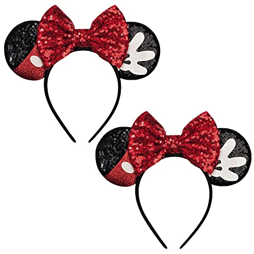 Image of FANYITY Mouse Costume Ears,2 Pcs Mouse Ears Headbands for Girls & Women Party,Size Free (RED Bow 2)