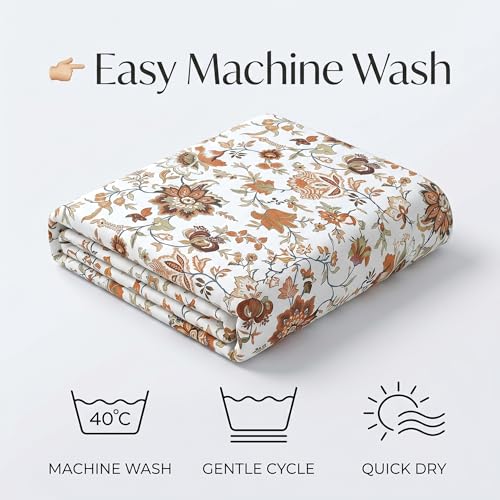 Image of Mafatlal Saanjh 144 TC Single Cotton Bedding 90x60 Inch | Bed Sheet Single Size | Floral Pattern Textile | Ethnic Look | Comfortable Summer Ready Material | Pillowcase Included | Brownish