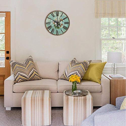N /A Wall Clock 14 inch Mediterranean Style Bedroom Decor Watch Wall Retro Silent Wall Clock Roman Number Antique Wall Decor Clocks - Image 4
