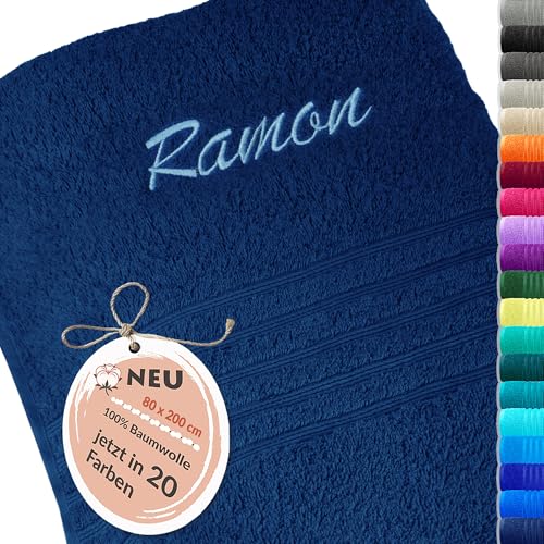 Lashuma Handtuch Bestickt mit Namen, 85x200 Badetuch London Blau - Marine,...