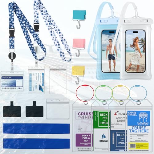2026 Reusable Cruise Ship Essentials - Cruise Ship Must-Haves for Florida&Texas Travelers with Adjustable Lanyards, Waterproof Phone Cases, Phone Lanyard Cards, Magnetic Hooks, Luggage Tags