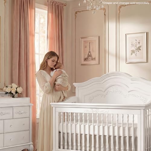 Image of Evolur Aurora 5-in-1 Convertible Full Size Baby Crib, Frost White