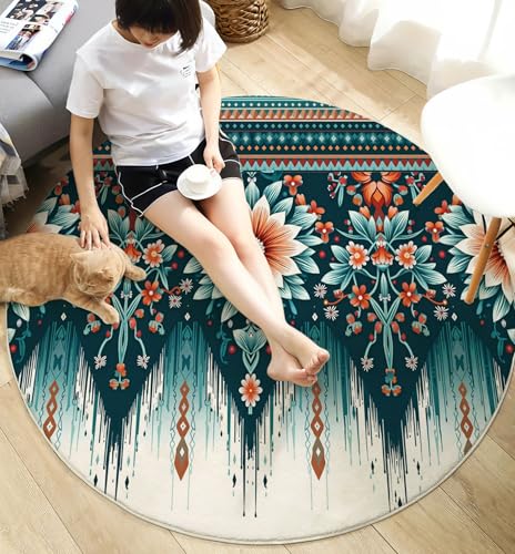 Tapis de salon lavable et antidérapant rond 60 cm géométrique - 5