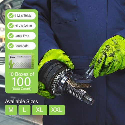 Image of 1st Choice Green 6 mil Nitrile Disposable Gloves Diamond Grip XXL 1000 | Bulk Purchasing Options, Medium Duty Gloves for Mechanics, Business, and Household Tasks, Food Safe and Chemical Resistant