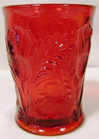 Solid Ruby Red Glass Tumbler Inverted Thistle Pattern