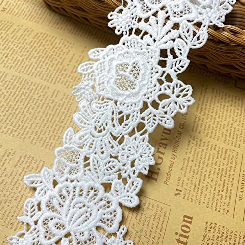 Encaje bordado inelástico de 10cm blanco para manualidades DIY y pasamanería de cortinas 2