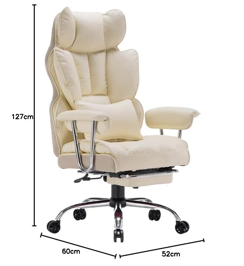 Efomao Sedia da ufficio,sedia da ufficio ergonomica in pelle PU,sedia da ufficio 150kg,sedia girevole regolabile con poggiapiedi e supporto lombare,Sedia da ufficio beige