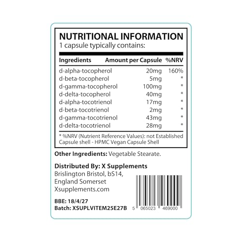 X Supplements Natural Vitamin E Capsules for Skin | 60 Vegan VIT E Capsules | All 8 E Tocopherols & Tocotrienols | Vitamin E Supplement | Immune System Booster | 100% Natural Ingredients - Image 5