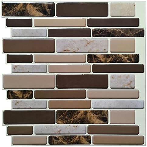 Art3d Kitchen Backsplash Peel and Stick 6-Pack of 12 inch x 12 inch Brown Marble