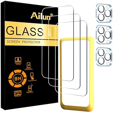 Ailun 3 Pack Screen Protector for iPhone 15 Pro [6.1 inch] + 3 Pack Camera Lens Protector with Installation Frame,Case Friendly Tempered Glass Film,[9H Hardness] - HD [6 Pack] Cover