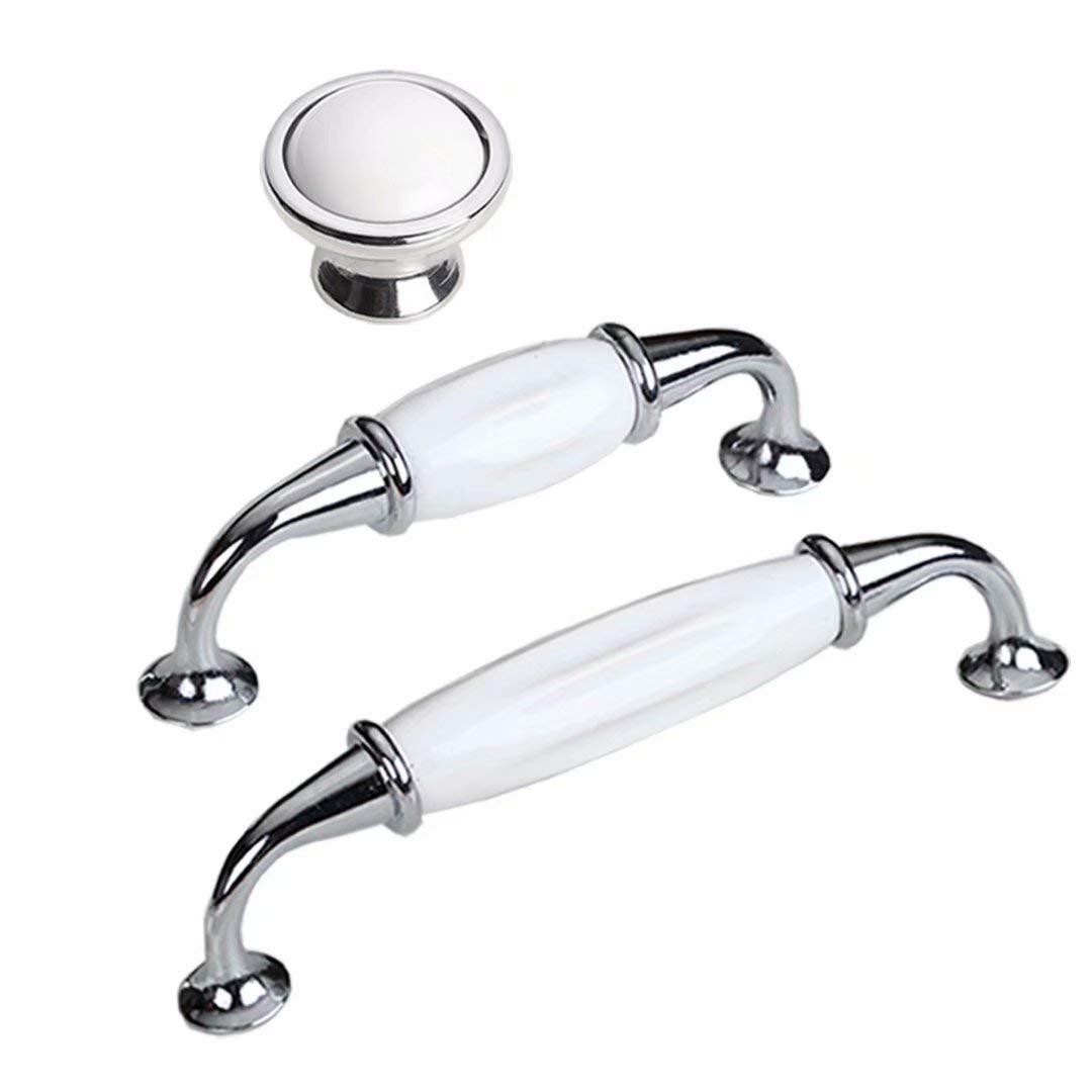 Poignées De Porte En Céramique Blanche Boutons De Meubles Modernes En Alliage De Zinc Poignées En Céramique Armoires De Cuisine Poignée De Tiroir De Porte D'armoire-96mm