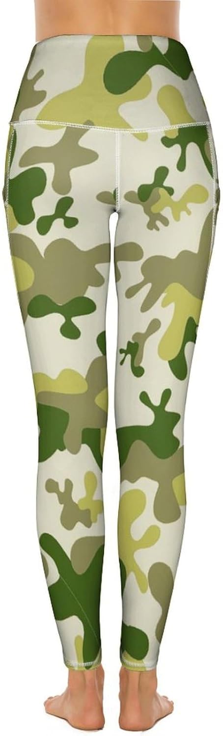 Camouflage Pattern High Waist Yoga Pants with Pockets Tummy Control Workout Running Yoga Leggings for Women S-XXL