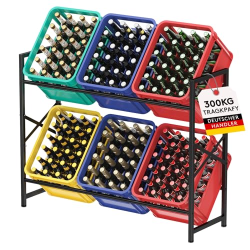 Lifewit Getränkekistenregal 6 Kisten hoch Stabiles Kistenregal Metall trag. 300 kg platzsparendes Getränkeregal Bierkasten Wasserkasten Regal Ständer Getränkekisten Bierkistenregal Schwarz