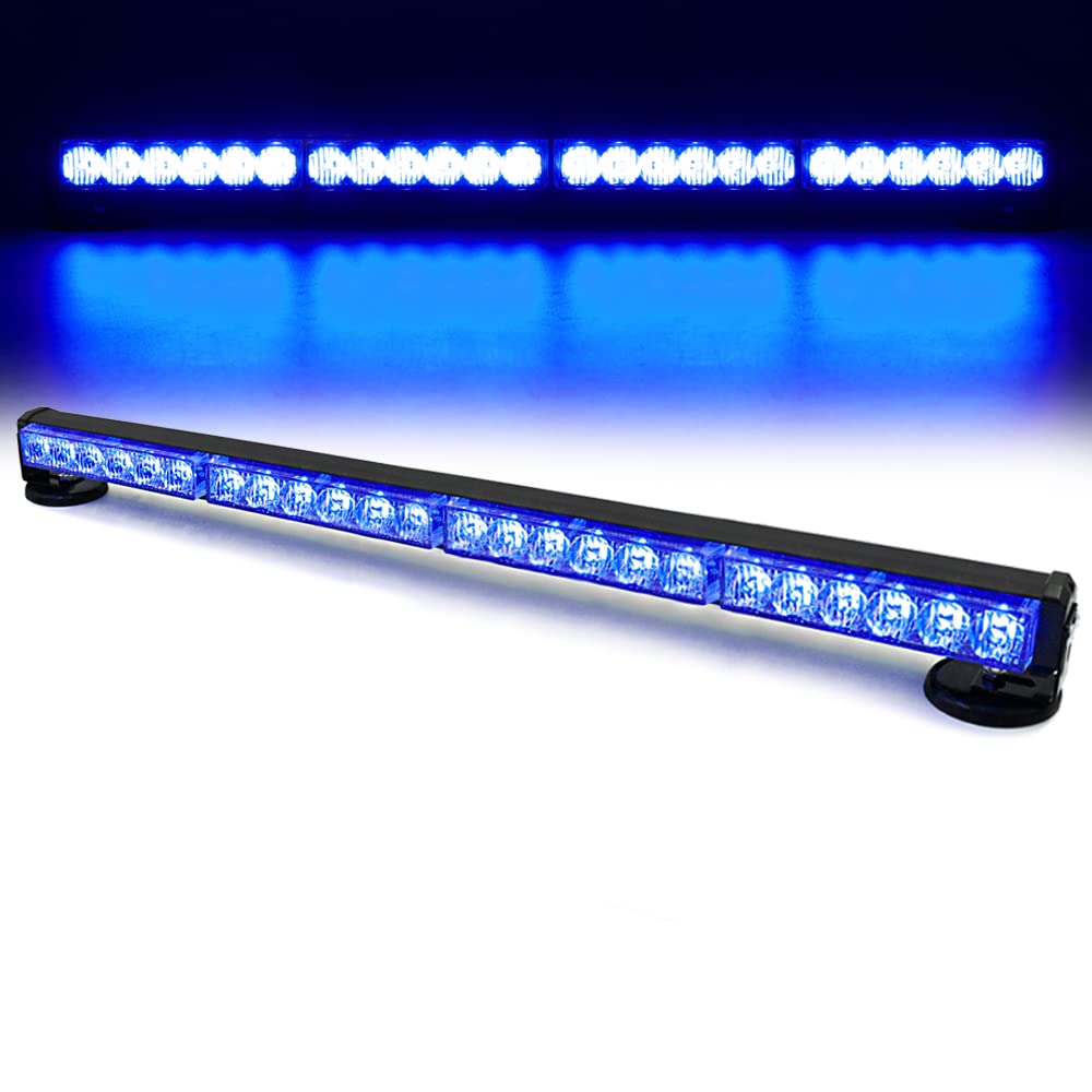 24 LED Emergency Hazard Warning Strobe Flashing Light Bar Wireless Battery W/Magnetic Base and Rechargeable Plug for Beacon Rooftop Safety Vehicles Tow Trucks Tractor Snowplow, Blue