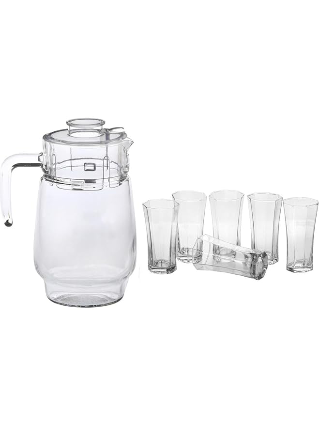 Somil 1 Jug 6 Glasses Set, Great for Serving Water Or Juice, Transparent, Jug Capacity 1750 Ml, Glass Capacity 200 Ml