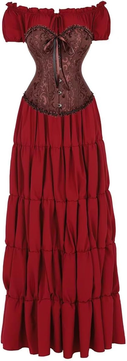 Jutrisujo Renaissance Costume Women Medieval Dress Corset Short Sleeve Irish Over Deluxe Victorian