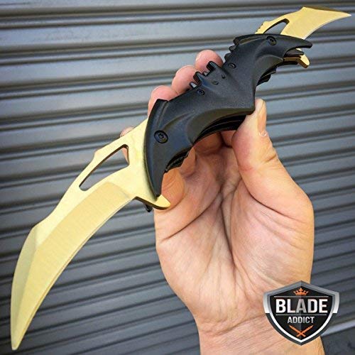 Blade New Dark Knight Spring Assisted Dual Batman Tactical Folding iCareYou Knife Gold