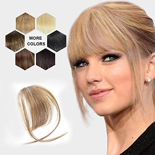 HANYUDIE Clip in Bangs Human Hair Bangs Hairpiece Dark Brown Clip on Air Bangs with Temple Wispy Bangs Hair Extensions for Women (Wispy Bangs, (Blonde))