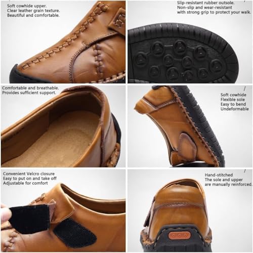 Men's Comfy Lightweight Hand Stitching Leather Shoes, Genuine Slip-on Sneaker Formal Oxford Penny Classic Moccasins Driving Walking Loafers3