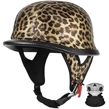 Vintage German Leather Motorcycle Half Helmet for Men Women - DOT Approved Open Face Helmets, Retro Biker Helmet for Cruiser, Chopper, Scooter