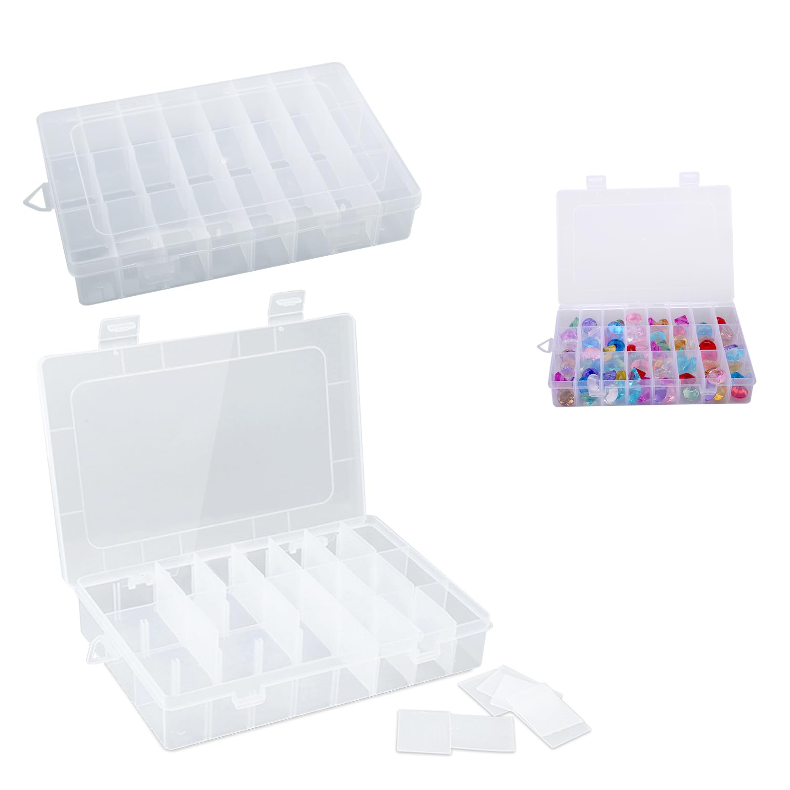 Scatola Portaoggetti Plastica 24 Scomparti Coperchio Trasparente Regolabile Organizer per Perline, Viti