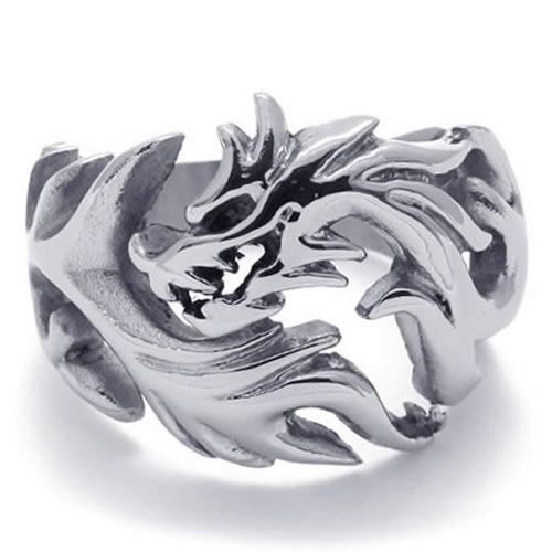 KONOV Polished Stainless Steel Dragon Men's Ring, Size 11