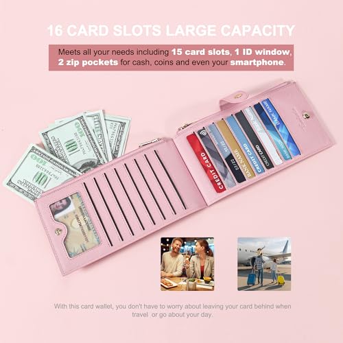 Image of Travelambo RFID Wallet Women Large Size Bifold Multi Card Wallet Case with Zipper Pocke Credit Card Holder for Women