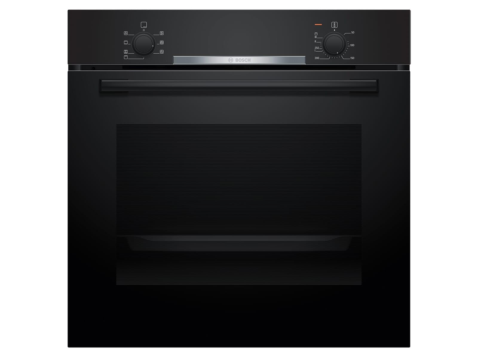 Bosch HBA510BA3, Serie 2, Einbau-Backofen, 60 x 60 cm, 3D-Heißluft für gleichmäßiges Backen auf 3 Ebenen, Schnellaufheizung, Halogen-Innenbeleuchtung, Schwarz