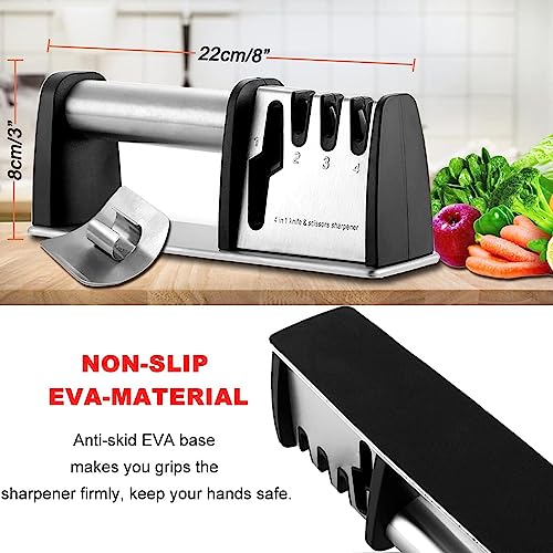 Image of BOCHION Manual Knife Sharpener, 4 in 1 Professional Knife Sharpener & Finger Guard Set, Multi-Purpose Kitchen Knives /Scissors Sharpening with Tungsten Steel /Diamond /Ceramic, Best Sharpening Tools for