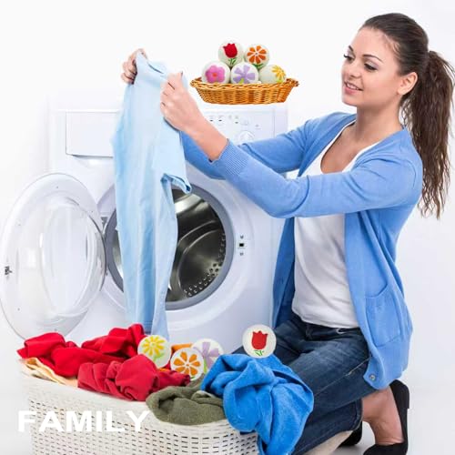 Wool Dryer Balls 6-Pack XL - Unique Petal Embroidery, Natural Reusable Laundry Fabric Softener, Reduces Wrinkles & Drying Time, Hypoallergenic & Leaves Fabrics Naturally Soft and Fluffy