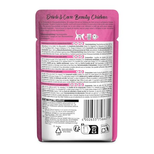 Leonardo Drink & Care Beauty Chicken | 20 x 40 g | Ergänzungsfuttermittel für ausgewachsene Katzen | Zur Unterstützung der Flüssigkeitsaufnahme | Ideal als Futtertopping