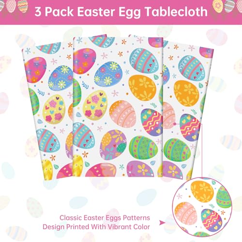 3 Pack Easter Tablecloth - Watercolor Easter Eggs Plastic Table Cloths, Disposable Rectangle Spring Flowers Table Cover for Indoor or Outdoor Tables Decor Party Decorations Supplies, 54" x 108" by Litmitfu - Image 4
