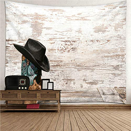 Banemi Fairy Wandteppich, Wandteppich Nordisch Hellbraun Holzbrett mit Schwarzem Hut Polyester Wandbehang Home Decor Wandteppiche Wandkunst für Zimmer 150x130CM