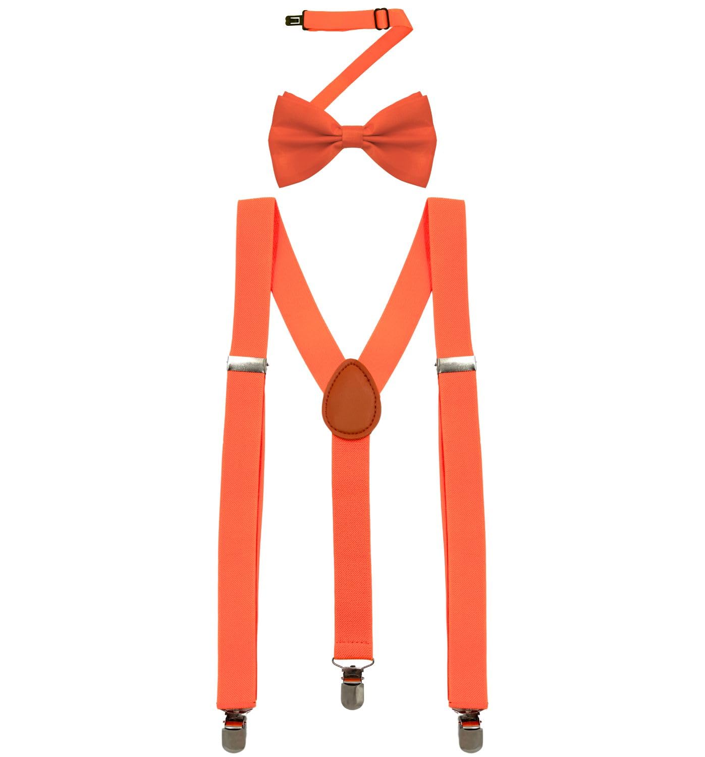 MDSTYLE Suspenders for Men Women Boys - Adjustable Y-Back (Orange Suspenders &amp; Bow Tie)