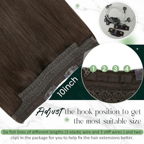 Extensiones con hilo invisible de pelo natural marrón oscuro de 20 pulgadas y 100g 3