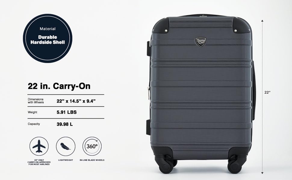 Image of Travelers Club Chicago Hardside Expandable Spinner Luggage, Blackened Pearl, 22 inch Carry-On, Chicago Hardside Expandable Spinner Luggage