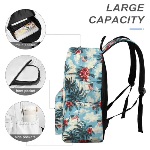Palm Trees Hibiscus U.S. Flag Funny Backpack Daily Casual Daypack Travel Mini Bag with Adjustable Strap Style-164