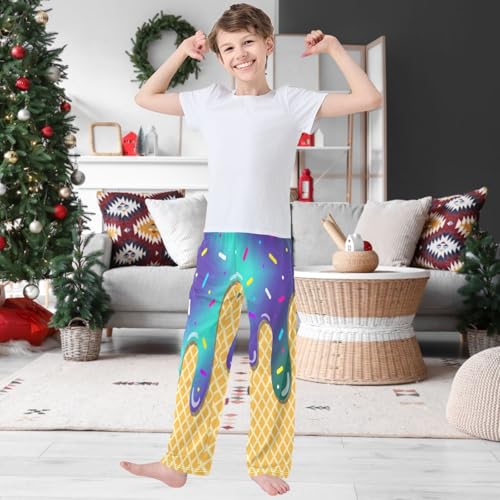 Boy's Pants Mint Blue Ice Cream Jogger Pants Elastic Waist Long Bottoms Trousers with Pockets 6-14 Years2