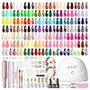 PEACECOLOR 83pcs Kit Semipermanente Unghie, 55 Colori Smalto Semipermanente Kit Unghie Gel Completo con Lampada UV/Led Fresa per Unghie, Base e Top Coat Decor Manicure Strumenti Completi