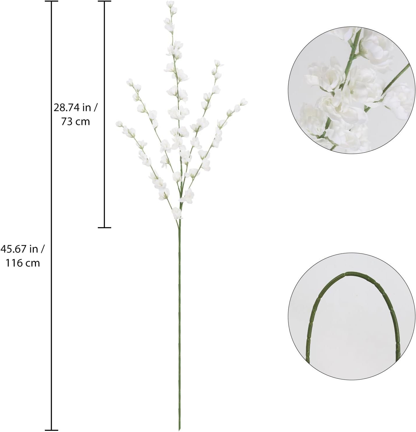 IPOPU White Delphinium Artificial Flowers,5PCS Silk Larkspur Faux Flowers 45.6in Tall Fake Flowers for Floor Vase Table Centerpieces Wedding Home Decor (White)