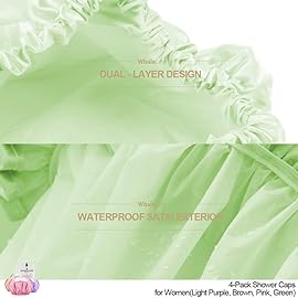 Shower Cap for Women Reusable Extra Large Shower Caps for Men Satin Double Layer EVA Waterproof Long Hair Caps(Light Purple, Brown, Pink, Green 4 Pack)